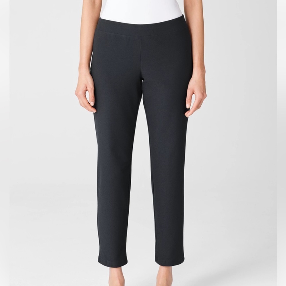 Eileen Fisher Stretch Viscose Crepe Pant Slim Fit Black Size PL - Picture 2 of 14